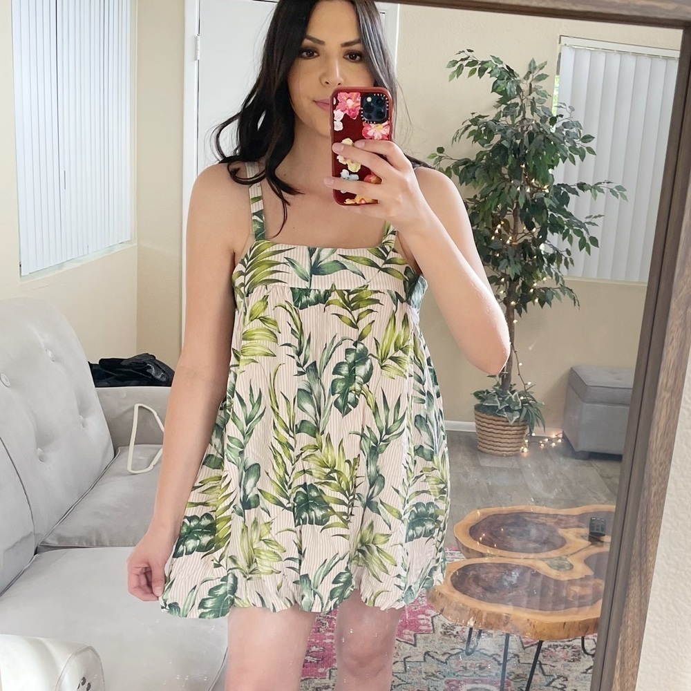 Tropical Baby Doll Dress Palm Tree Leaves